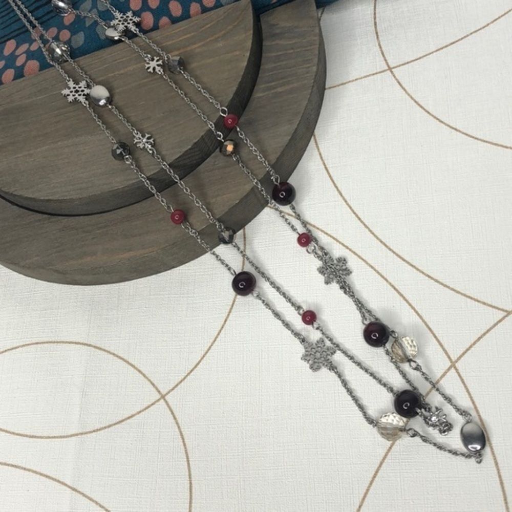 Double strand winter themed holiday necklace